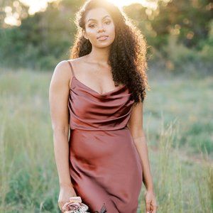 Revelry Skye Satin Dress: Color: Cinnamon Rose